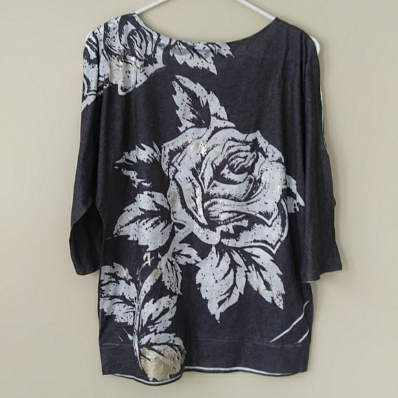 Seven 7 Heathered Glitter Open Sleeve Top S Gray - Picture 5 of 13